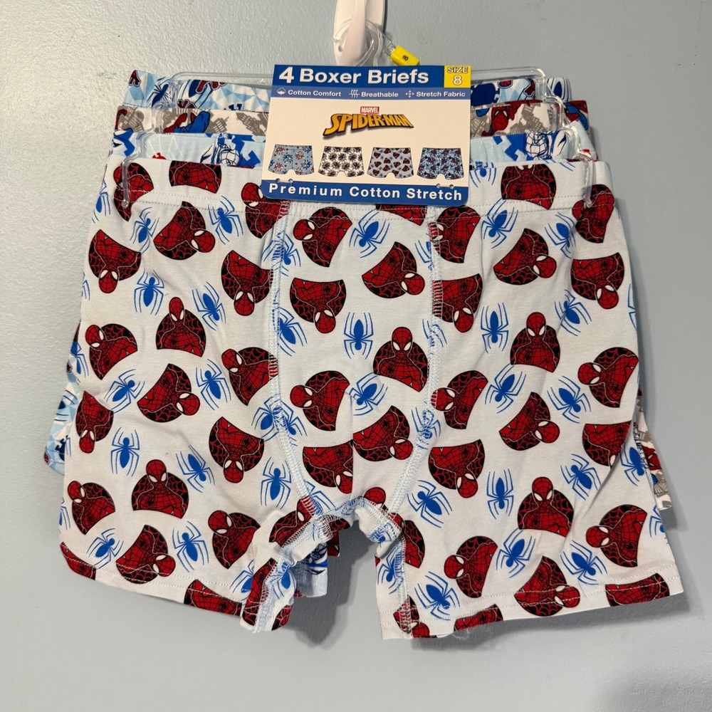 Marvel Spider-Man Size 8 Boys 4 Pack Boxer Briefs Premium Cotton Stretch 2650